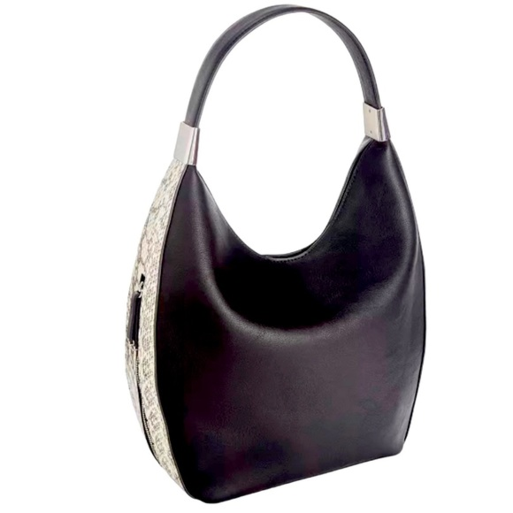 ALFANI Faux Leather Bangle Hobo Shoulder Bag Black & Snake Print NWT